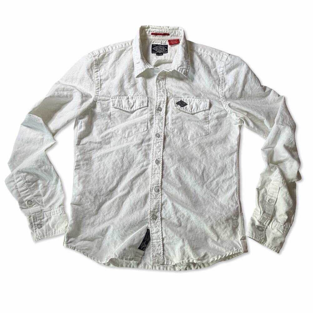 Superdry White Button Up Shirt Men’s XXL Long Sleeve Utility Workwear 23x29